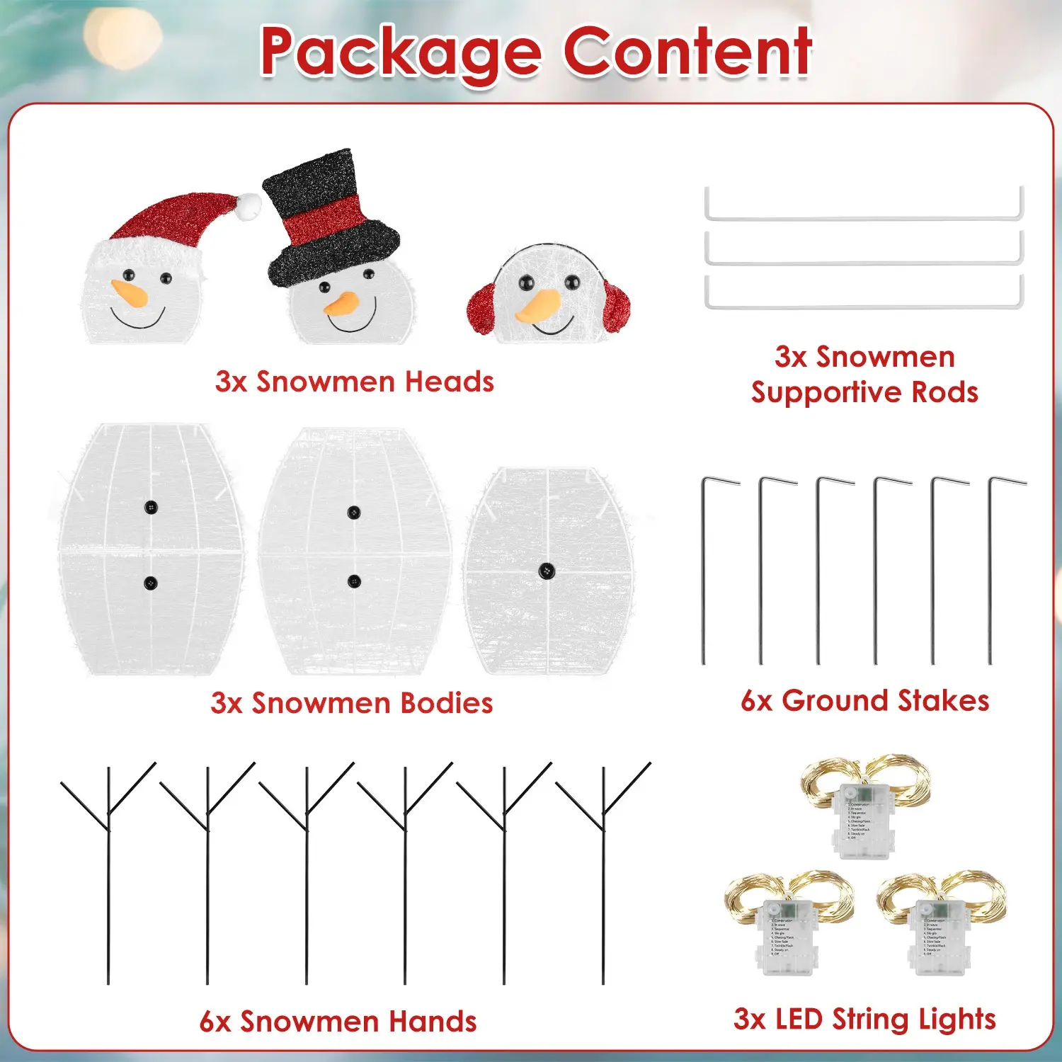 3Pcs 2D Christmas Snowman Yard Decoration Snowman Family Outdoor Decoration With 90Pcs LED Warm Yellow Lights 8 Lighting Modes IP44 Waterproof For Christmas Hol
