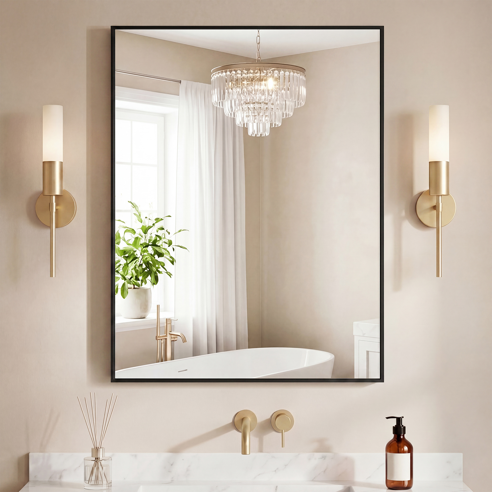 Bathroom Mirror, With Brushed Aluminum Frame, Rectangular Design, Square Corners At All Four Sides, Suitable For Wall Decoration In Home. image 6
