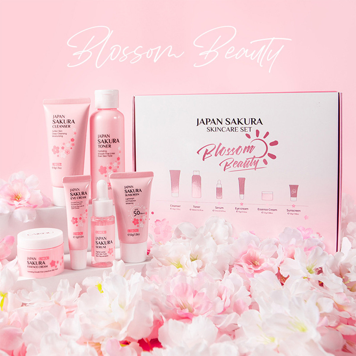 Japan Sakura Beauty Set for Women. Image of the product displayed in multiple variations.