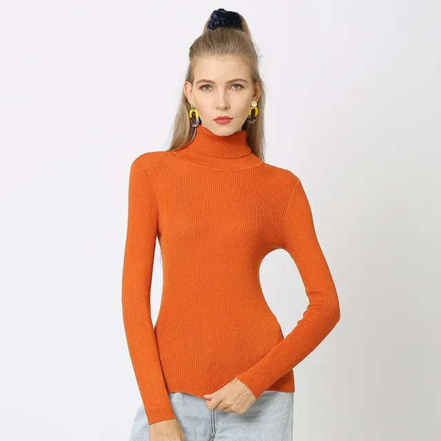 Solid Color Bottoming Shirt Knitted Sweater Turtleneck Sweater Light Rust S - Shop at LoveMi