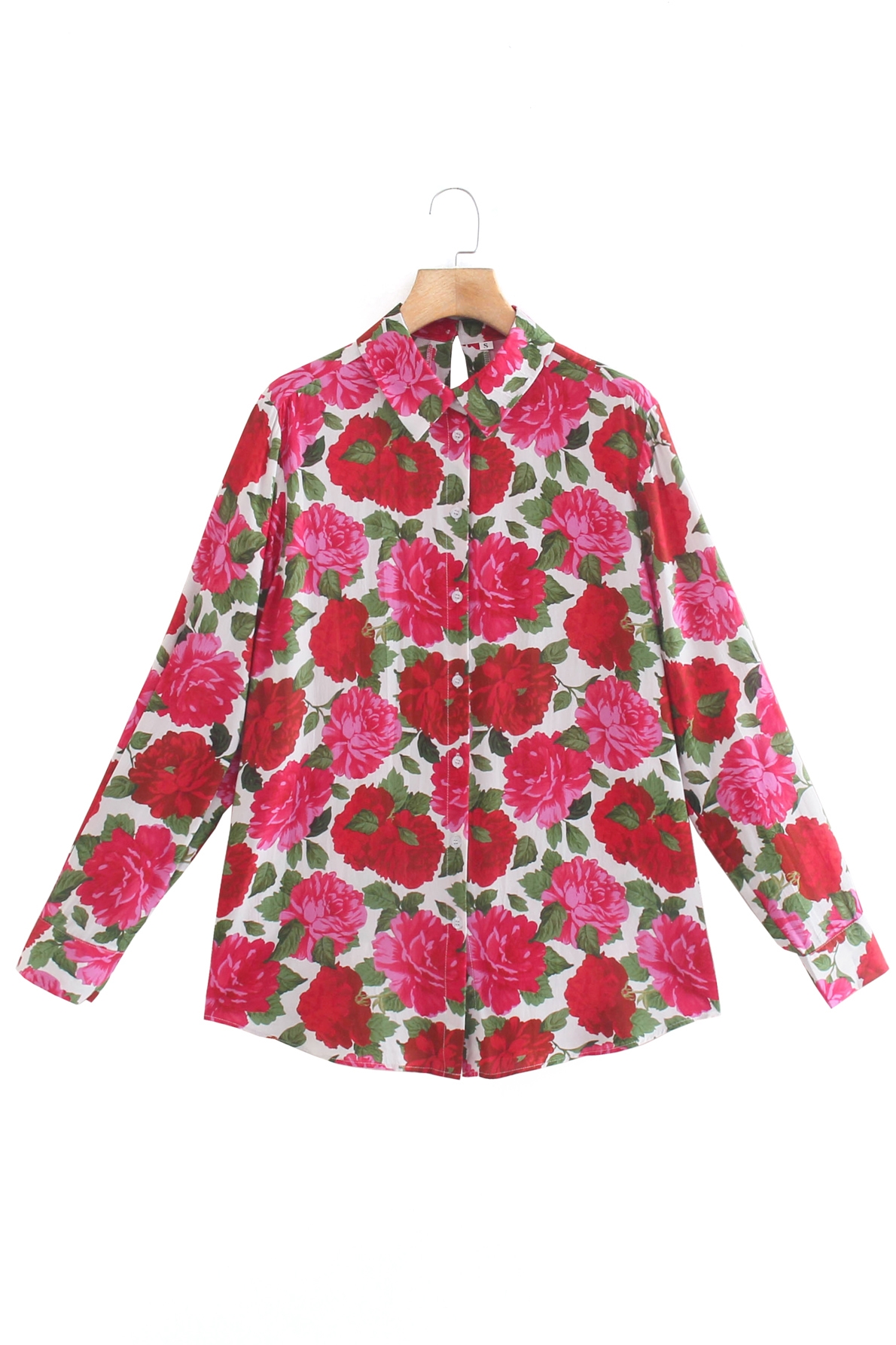 Title 3, Flower Print Long-sleeved Shirt Plus Size Top