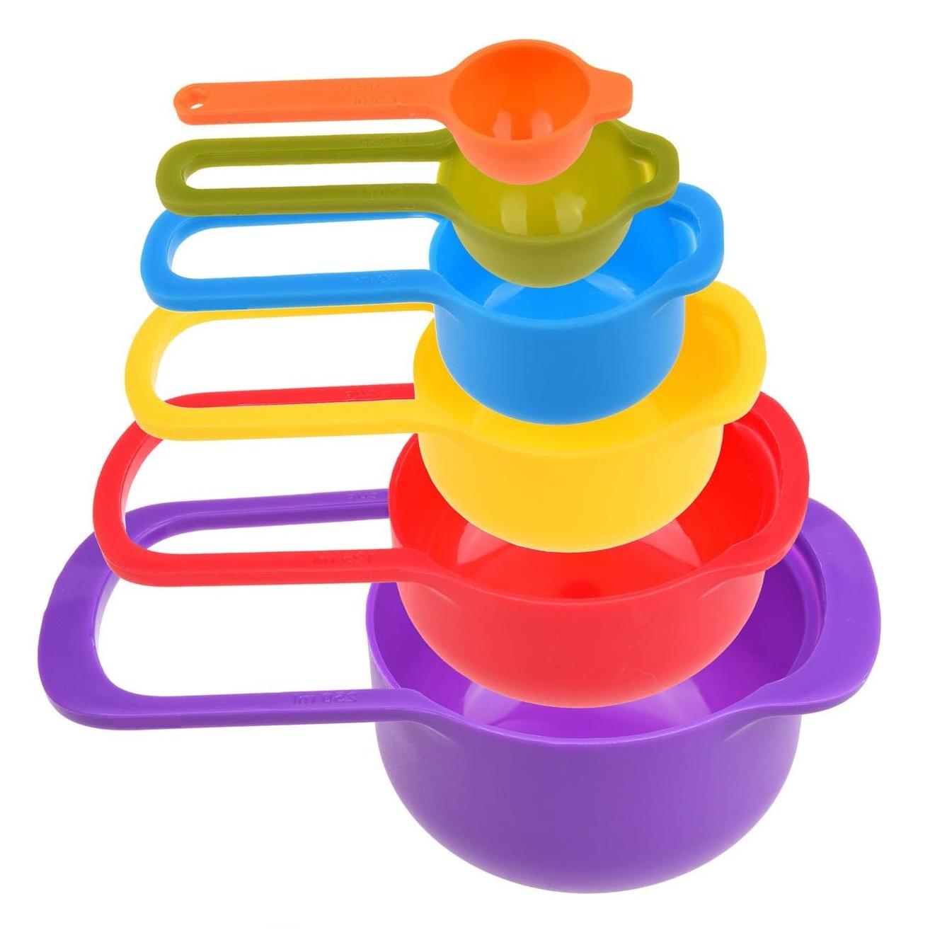 6PCS Measuring Cups And Spoons Little Cook Colorful Measuring Cups And Spoons Set Stackable Measuring Spoons Nesting Plastic Measuring Cups Dishwasher Safe Durable Ramdon Colors