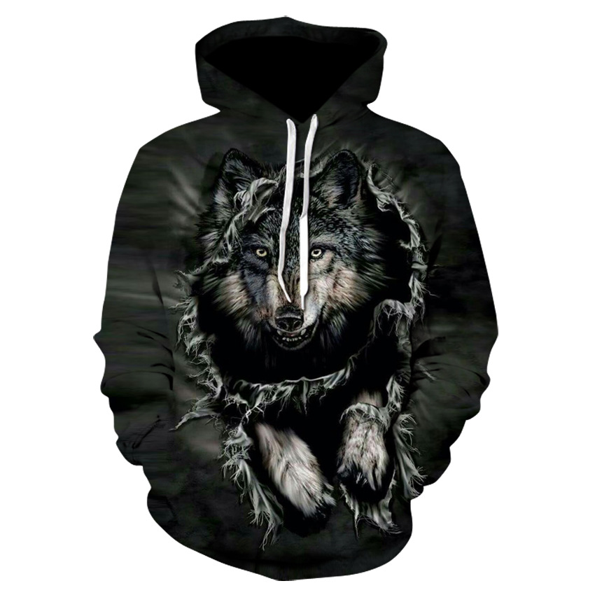New Style Hoodie European And American Fashion Black Wolf Digital Printing
