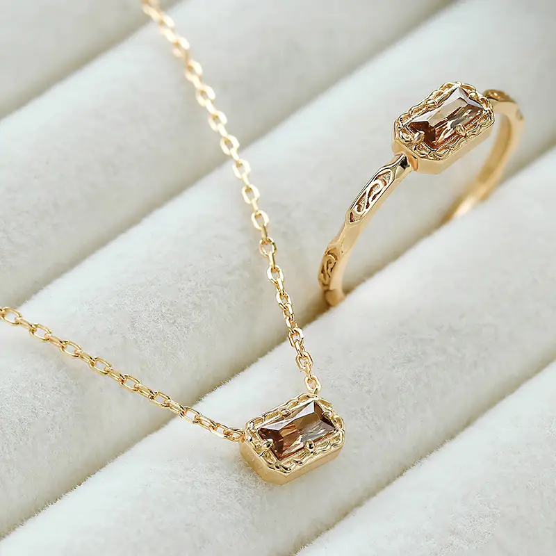S925 Silver Plated 14K Gold Coffee Zirconium Ring