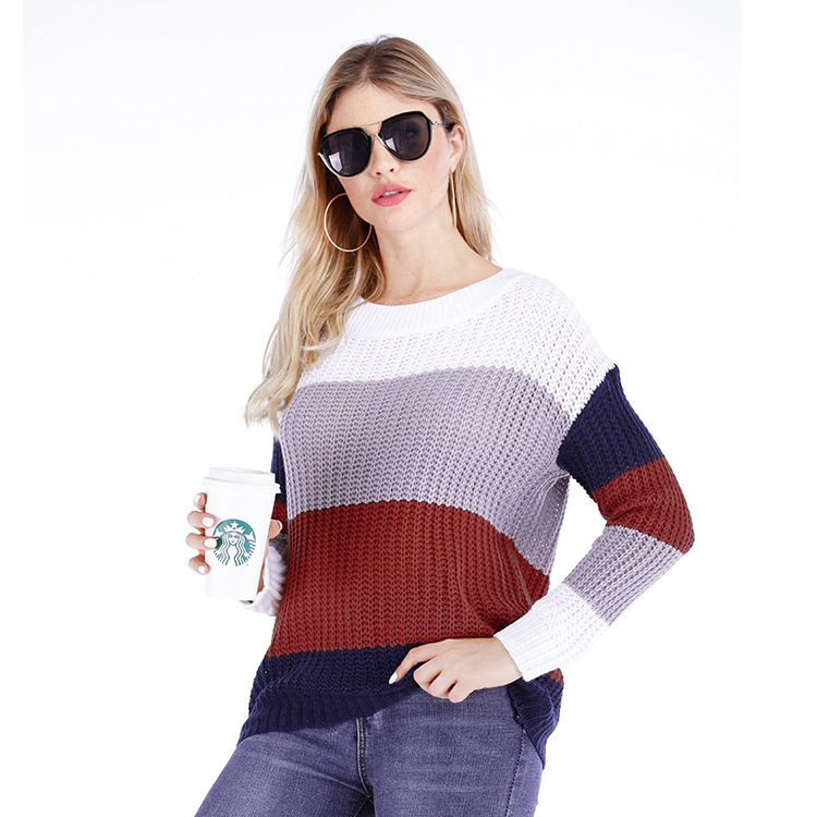Striped Pullover Loose Rainbow Knit Sweater Women
