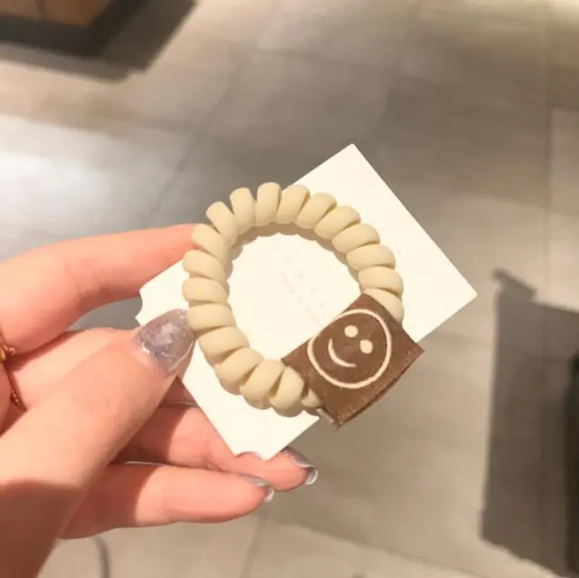 The New Milk Tea Color Frosted Matte Hair Circle Smiley Face Hair Rope Girl Tie Hair Holster Milky White - Shop at LoveMi