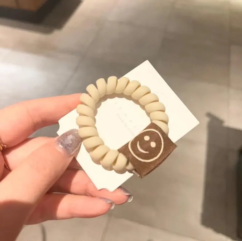 The New Milk Tea Color Frosted Matte Hair Circle Smiley Face Hair Rope Girl Tie Hair Holster - Milky White