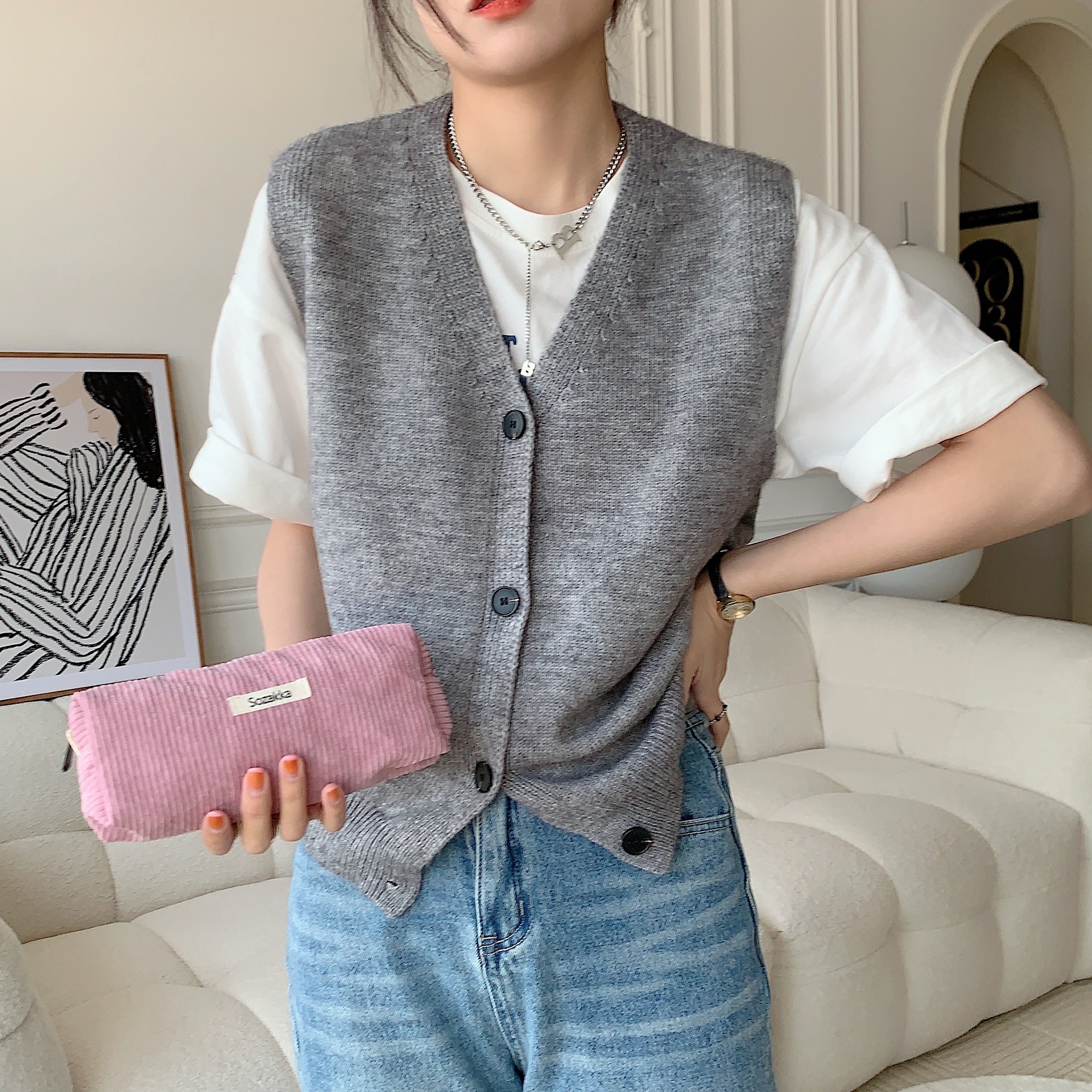 Title 4, Vintage Corduroy Pure Color Artistic Simple Sta...