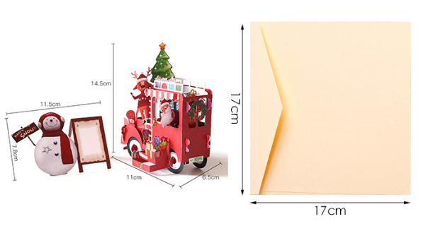 3d pop-up card - christmas red van (christmas red van-5)