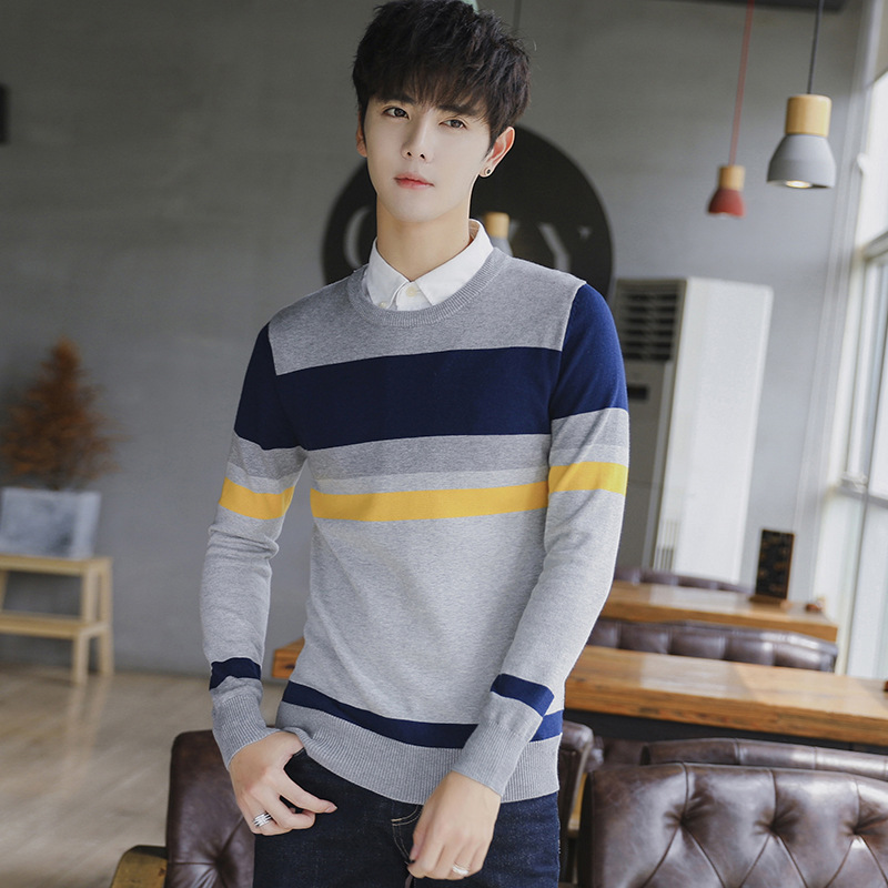 New Sweater Men's Round Neck Sweater Casual All-Match Base Sweater