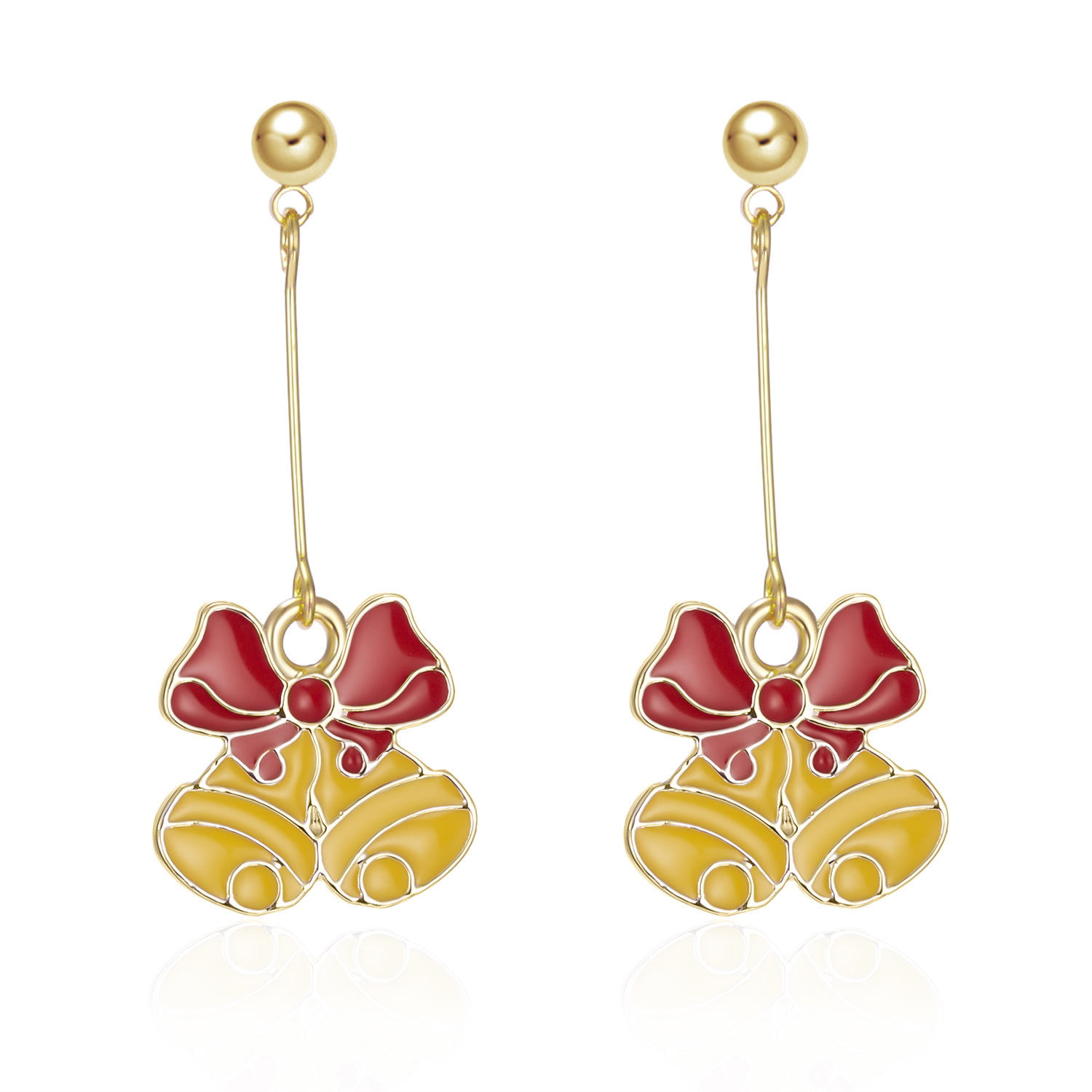 Creative Bells Rhinestone Painting Oil Christmas Stud Earrings