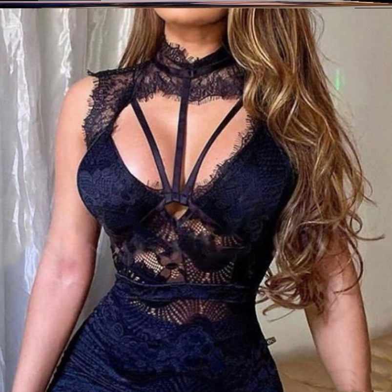 Dunhuang  Station New Black Lace Dress