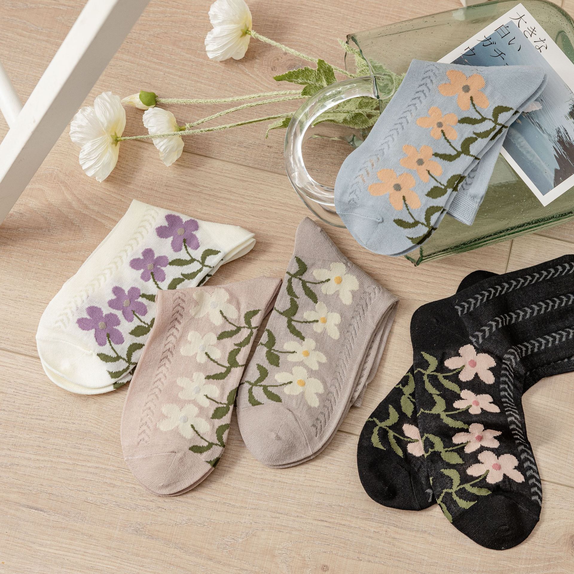 Cotton Women's Mesh Breathable Flower Socks