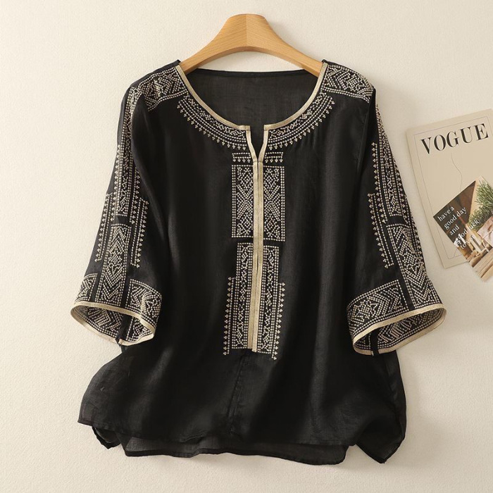 Casual Women Solid Color Mid-Sleeve Basic Top