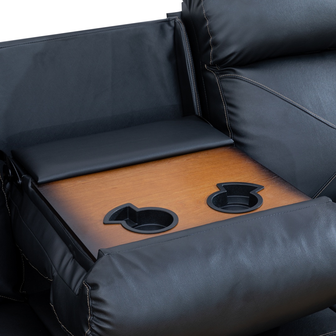 Pickup Only--Black Breathing Leather 3-Piece Couch Living Room Sofa Set