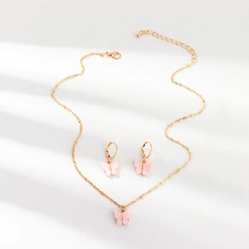 Creative Fashion Resin Butterfly Necklace And Earring