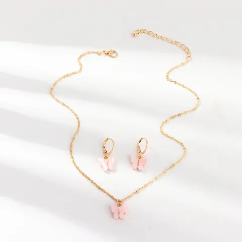 Creative Fashion Resin Butterfly Necklace and Earring Set