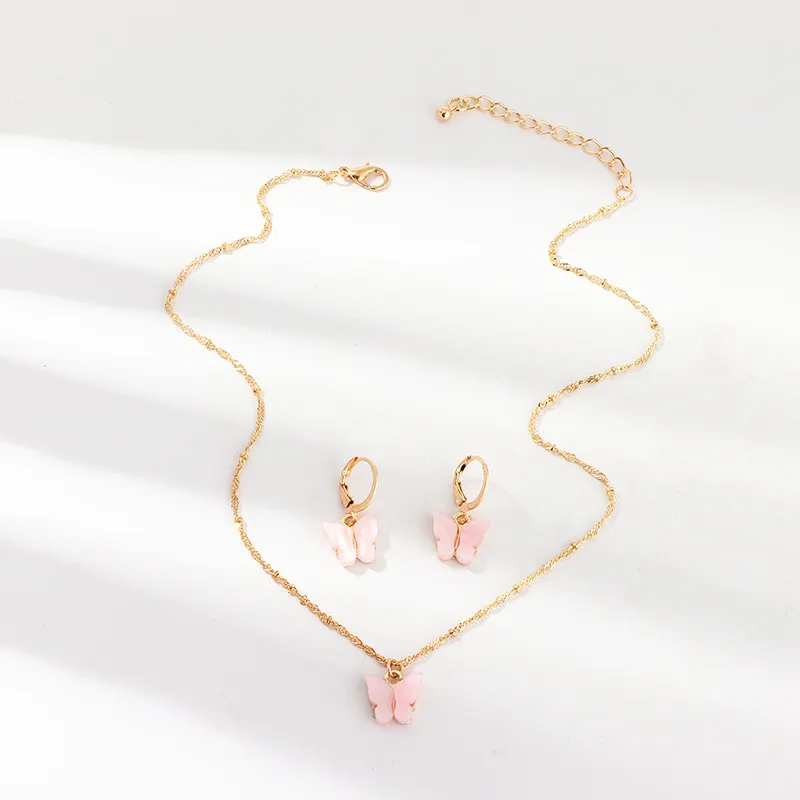 Creative Fashion Resin Butterfly Necklace And Earring Set - Sz0417Fenhong