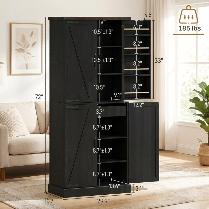 Tall Vertical Pantry Cabinet, Chic Kitchen Storage Organizer For Home Office — foto 8