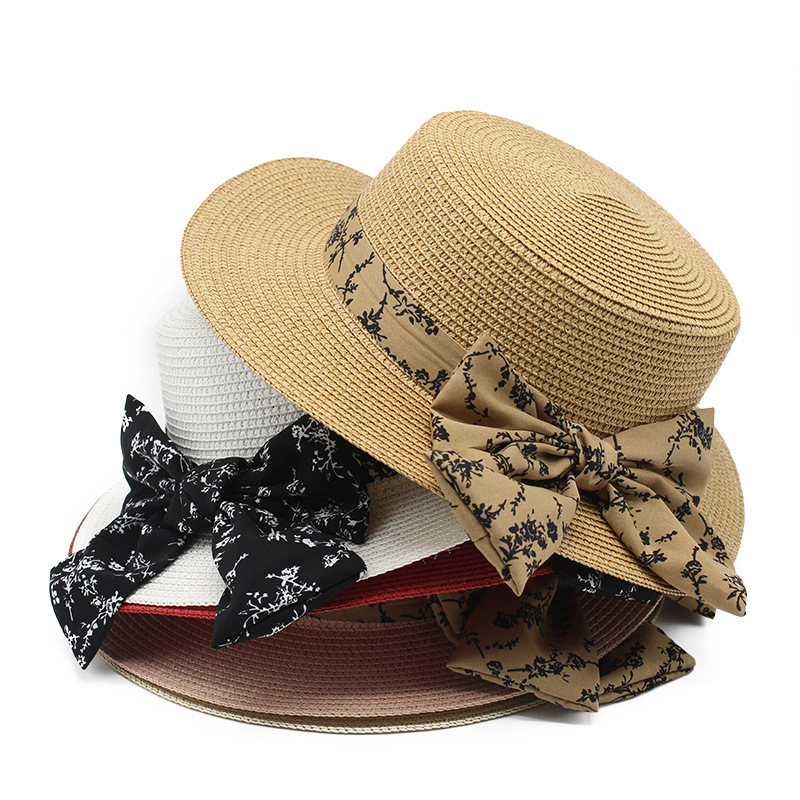 Women's Fashion Wide Brim Shade Print Bow Hat