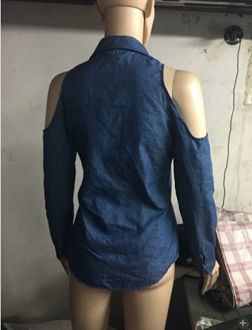 Title 9, Fashion Ladies Lapel Long Sleeve Denim Shirt