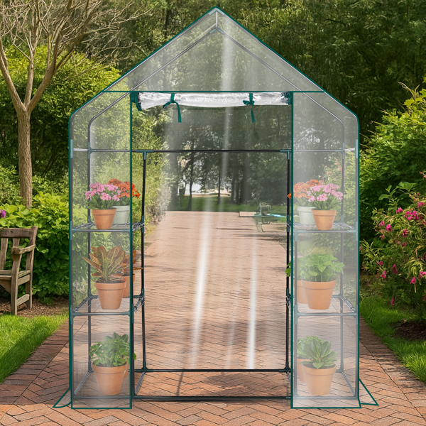 Mini Walk-in Greenhouse With PVC Cover, 4-Shelf Indoor Outdoor Plant Gardening Green House For Garden Backyard, 56inch X 29inch X 77inch, Transparent — foto 12