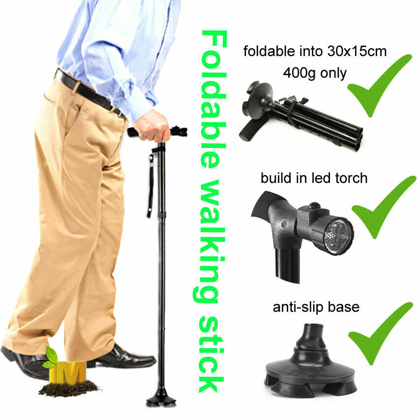 Folding LED Walking Stick Cane With Flashlight For Senior