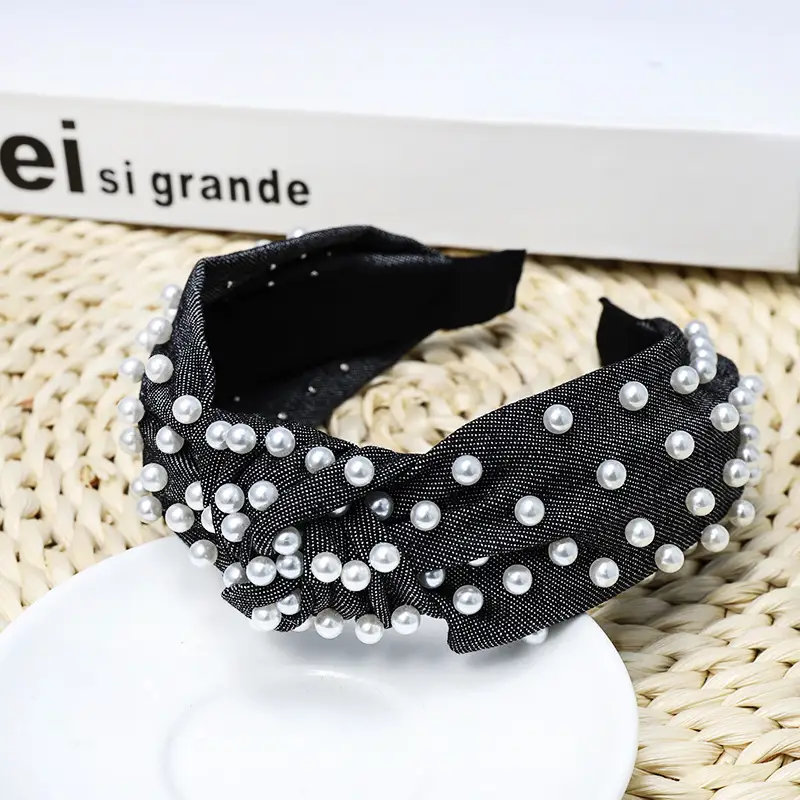 Ladies Playful Denim Nail Pearl Headband