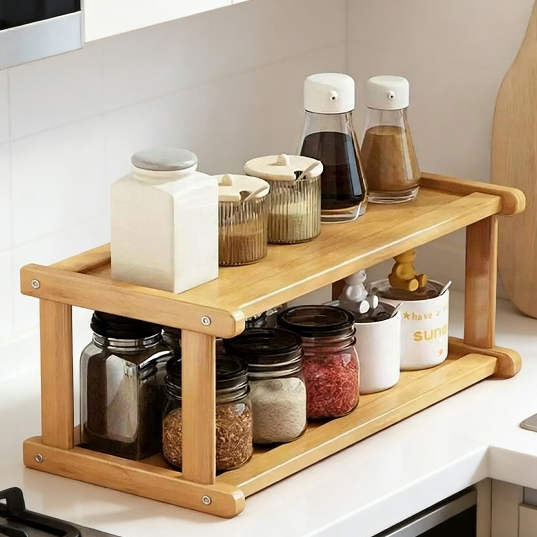 34Tier Spice Rack Coffee Station Organizer Wooden Kitchen Countertop — image 7