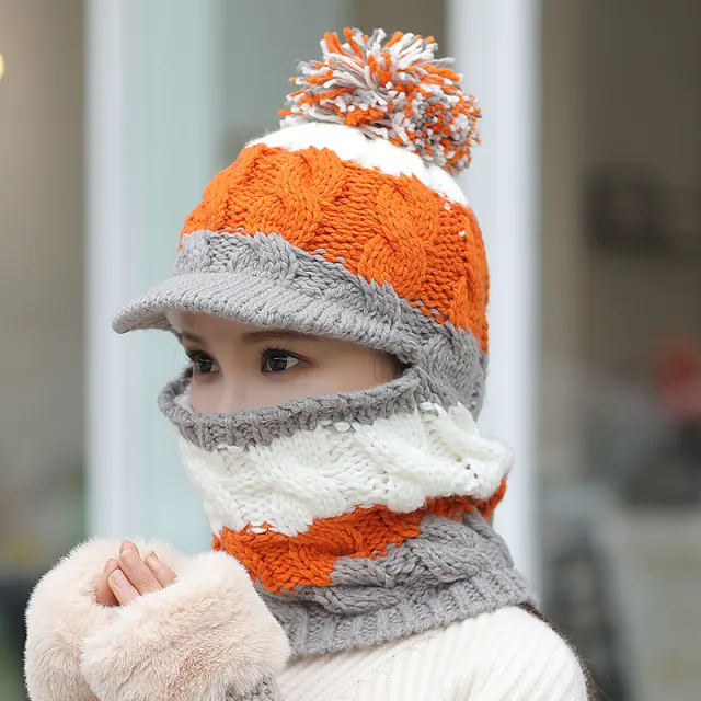 Women's Winter Woolen Hat Cycling Windproof Warm Scarf Knit J - Shop at LoveMi