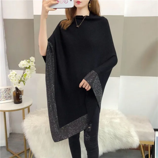 Outer Bat Sweater With Diamond Studded Black Sweater Black - Shop at LoveMi
