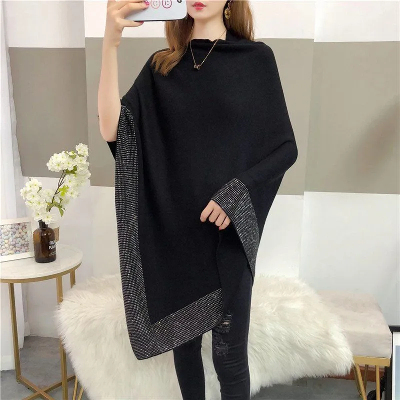 Outer Bat Sweater With Diamond Studded Black Sweater - Black