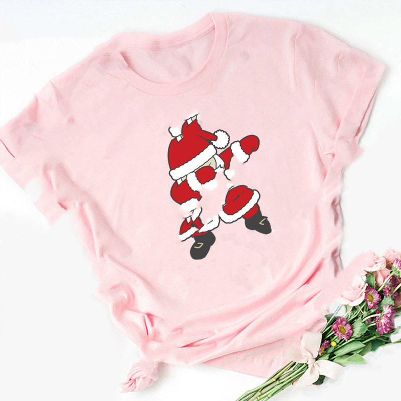 Christmas Santa Elk T Shirt Couple Short Sleeve Pink1001 - Shop at LoveMi