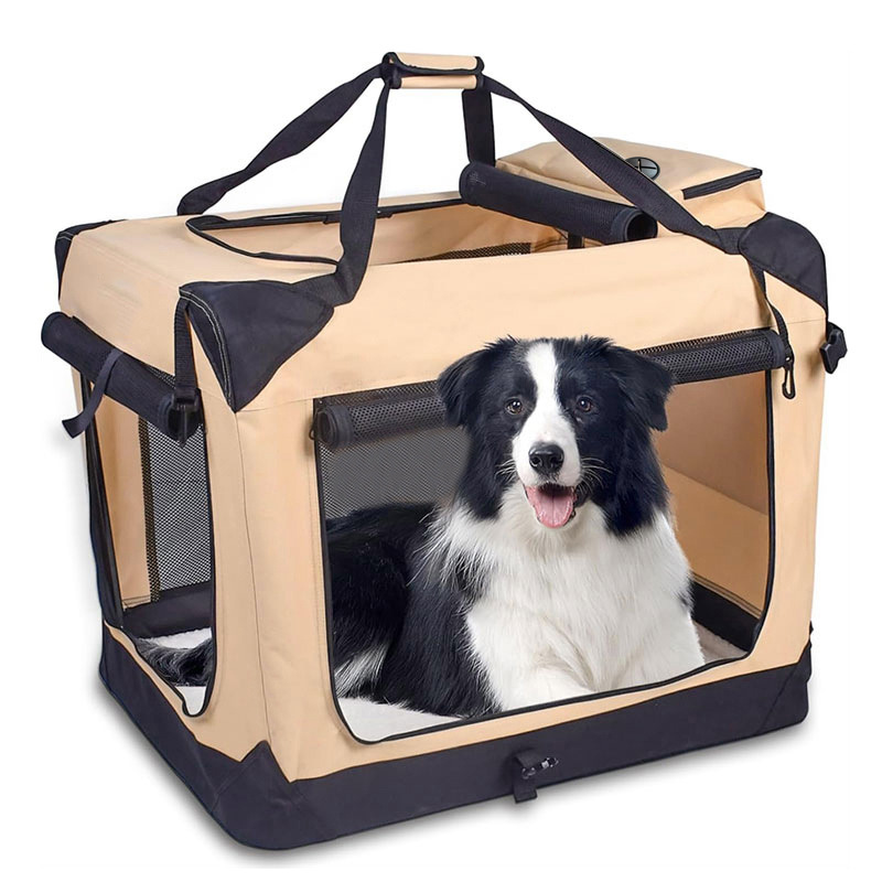 Caisse souple pliante pour chien à 3 portes avec sac de transport et lit en polaire – Image 8
