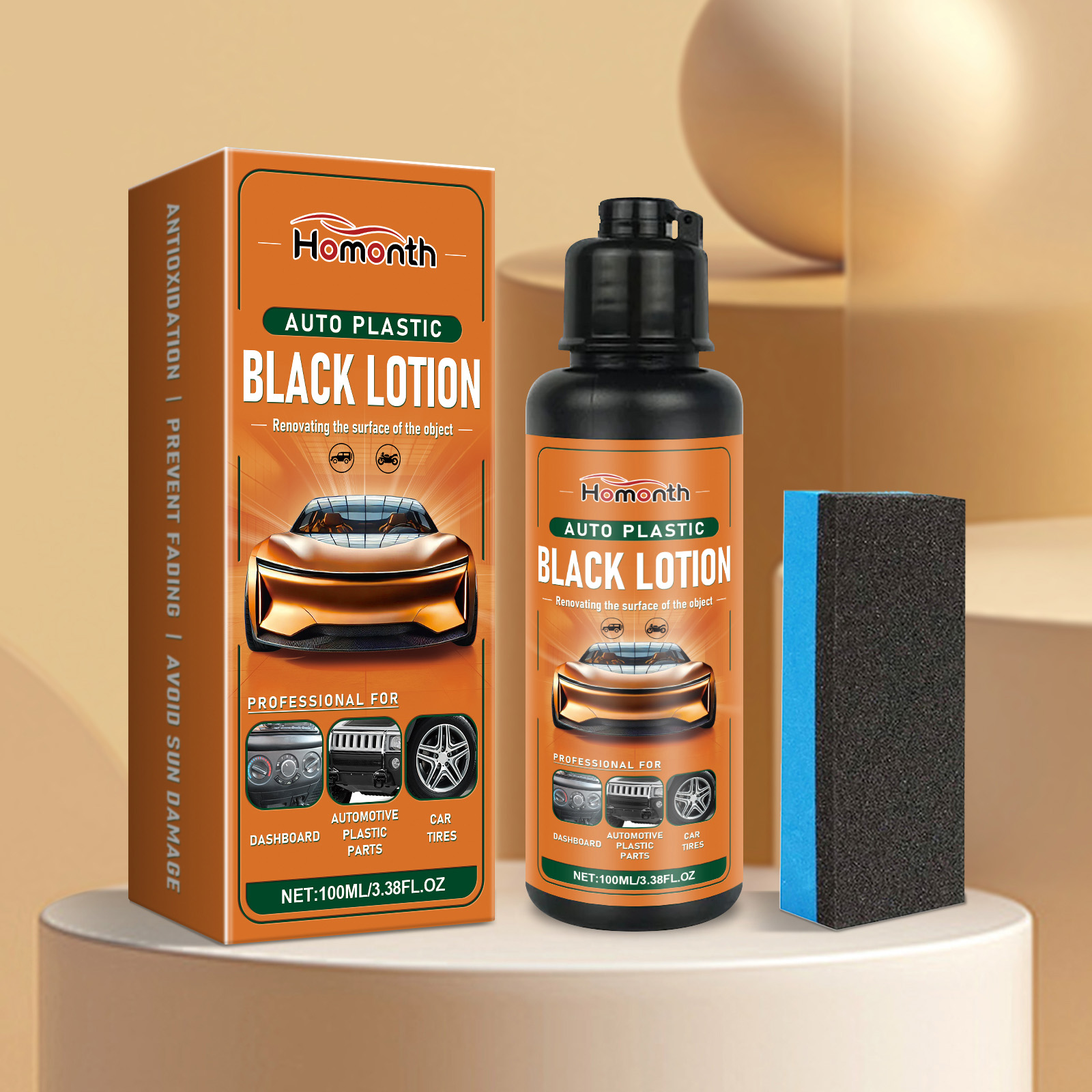 Agent de recondiționare a materialelor plastice auto 100ml-1 Burete-Cutie Accesorii de interior Curățarea și decontaminarea petelor Îngrijirea luminozității