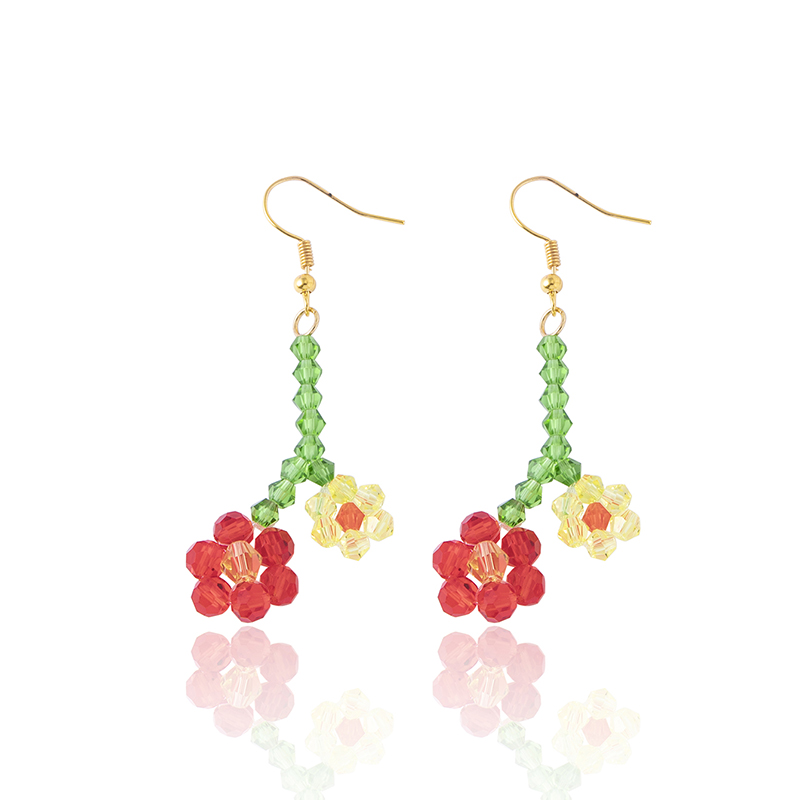 Korean Cute Beaded Rice Beads Flower Earrings Handmade Colorful Crystals Dangle Earrings