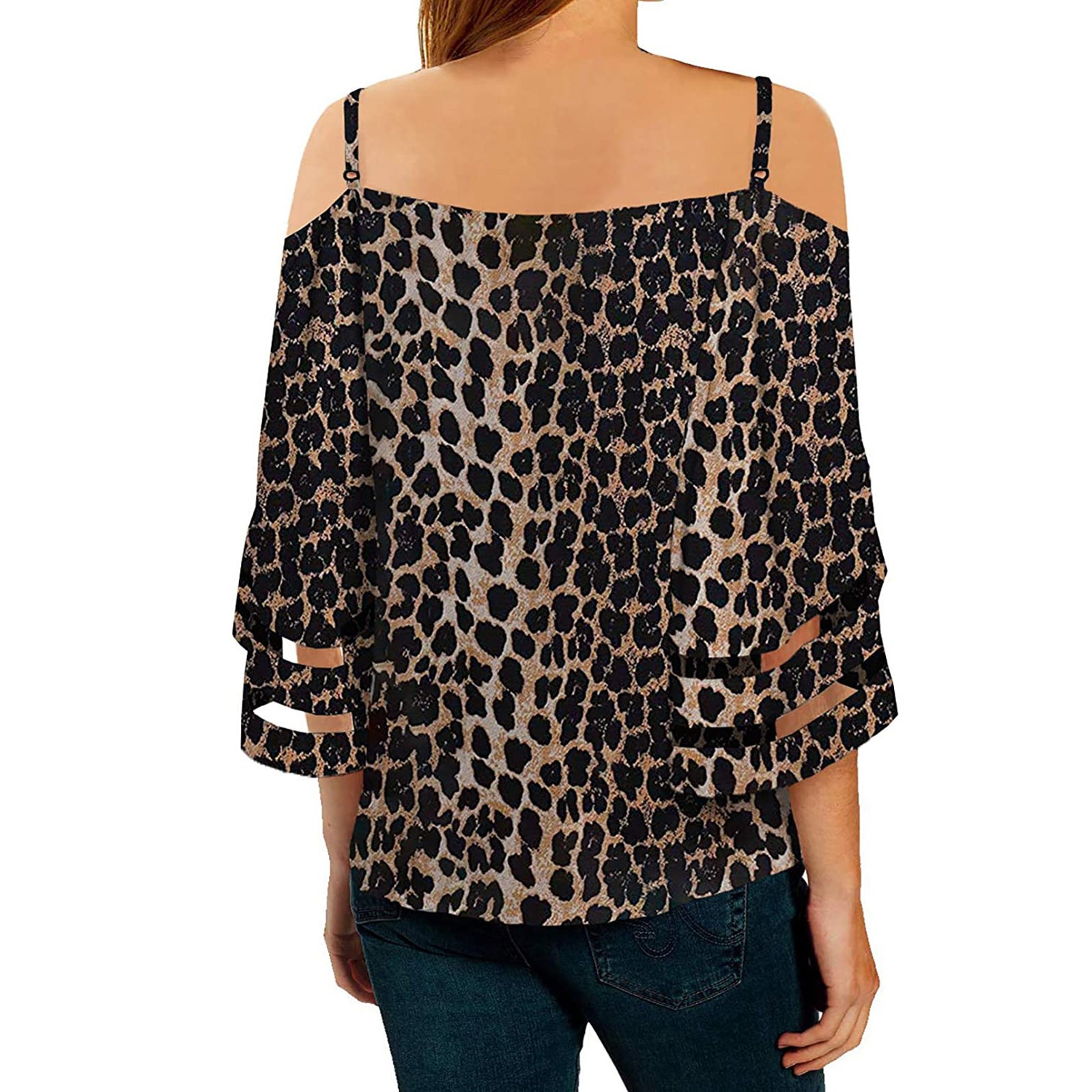 Title 7, Flared Sleeve V-neck Printed Off Shoulder Sling...