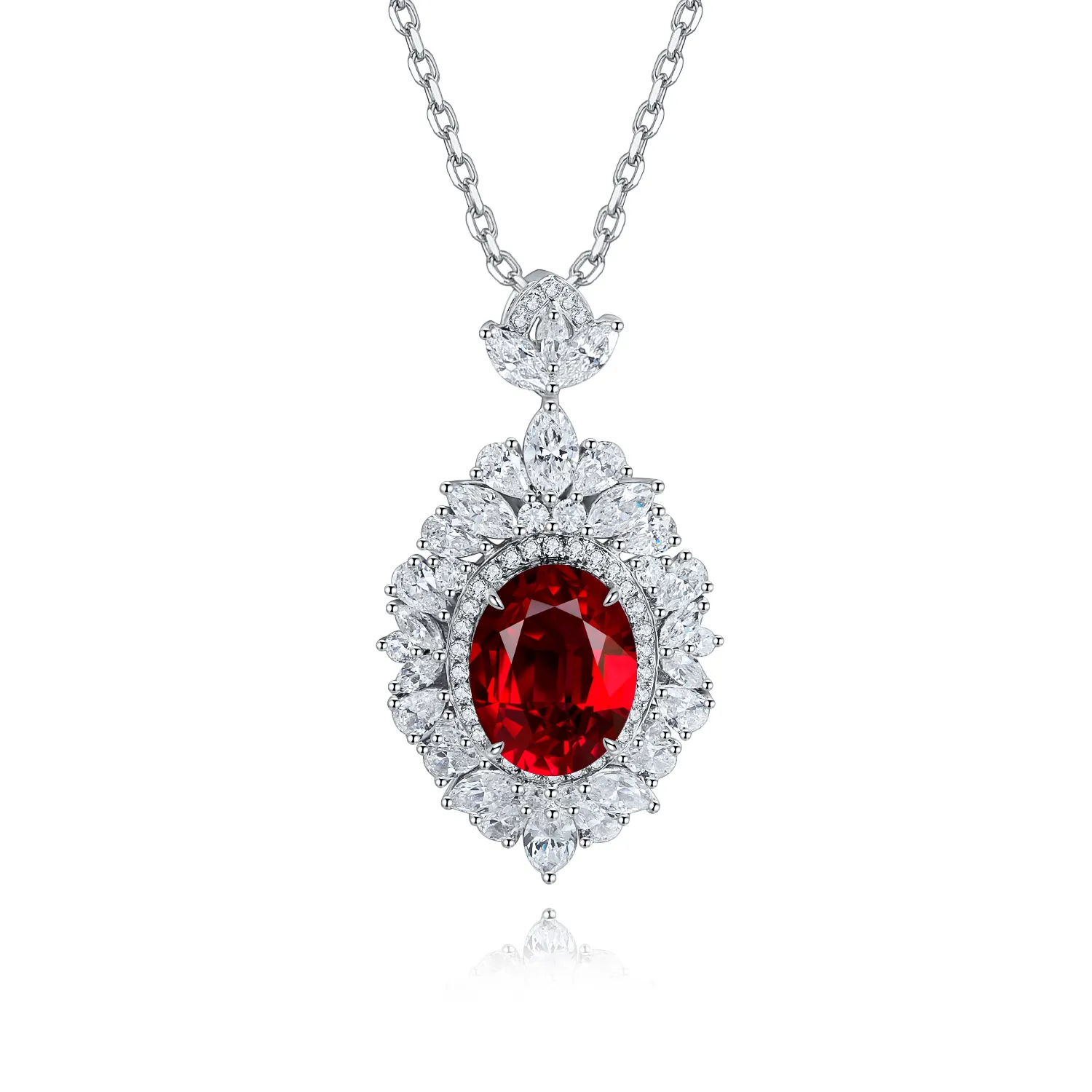 S925 Silver 4.3g Lab-Created Gemstone Necklace, 7.5x10mm