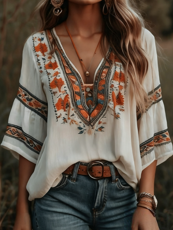 Women's Bohemian Retro Floral T-Shirt