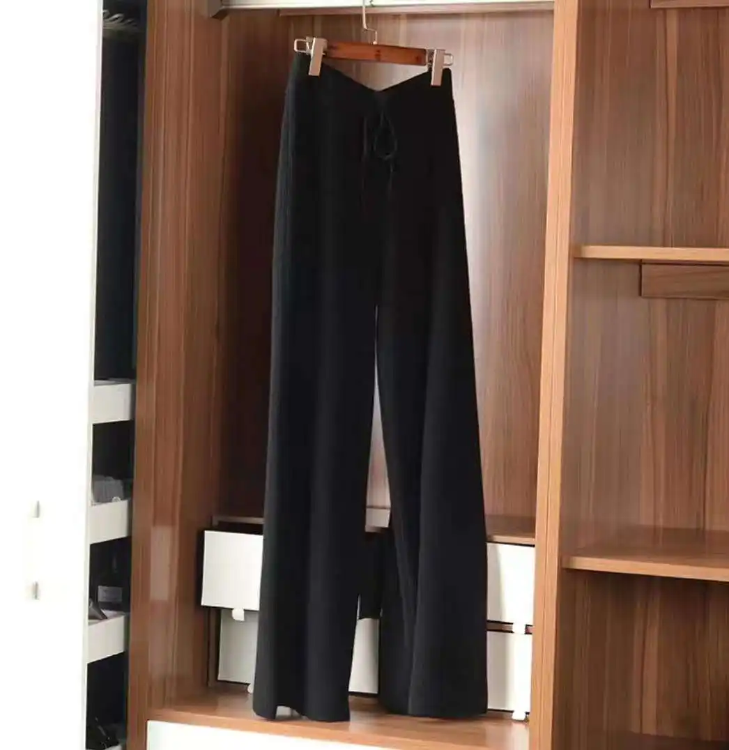 Knitted Cashmere Wide-leg Pants Women High Waist Drape