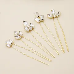 Horse Eye Rhinestone Plate Hairpin Wedding Tiara - Gold - View 1