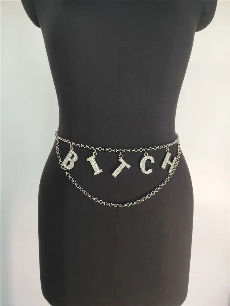 Letter CHACHA Metal Waist Chain Diamond