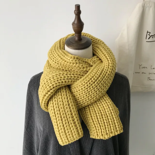 All match Winter Thickened Warm Solid Color Thick Knit Woolen Scarf Women Yellow - Shop at LoveMi