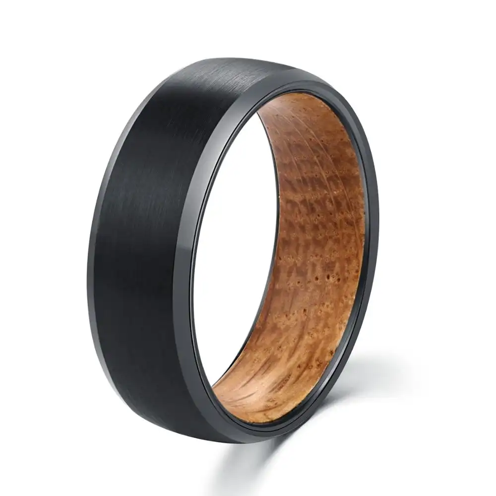 Electric Black Chamfered Tungsten Steel Wine Barrel Wood Ring