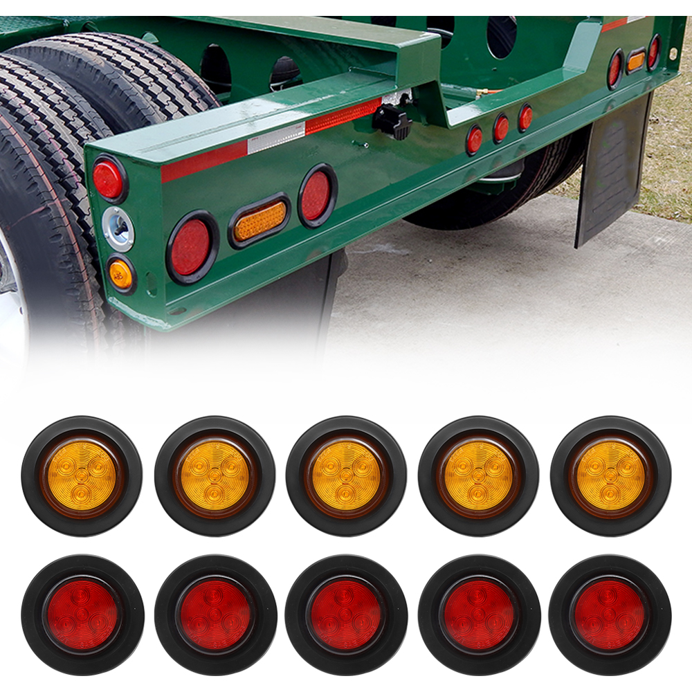 Truck Universal Small Taillight American Version,  4LED Rubber Ring Round Light With Plug ,12V, 5 Red Covers-5 Yellow Covers