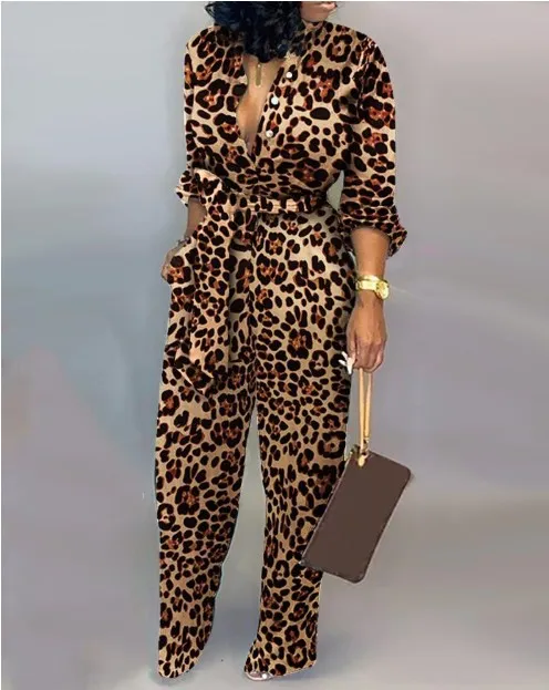 Fashion Loose Casual Jumpsuit Women's Clothing - Leopard