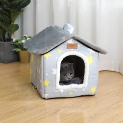 Creative Pet Nest Removable And Washable House-type Cat Nest - Grey Stars - View 1