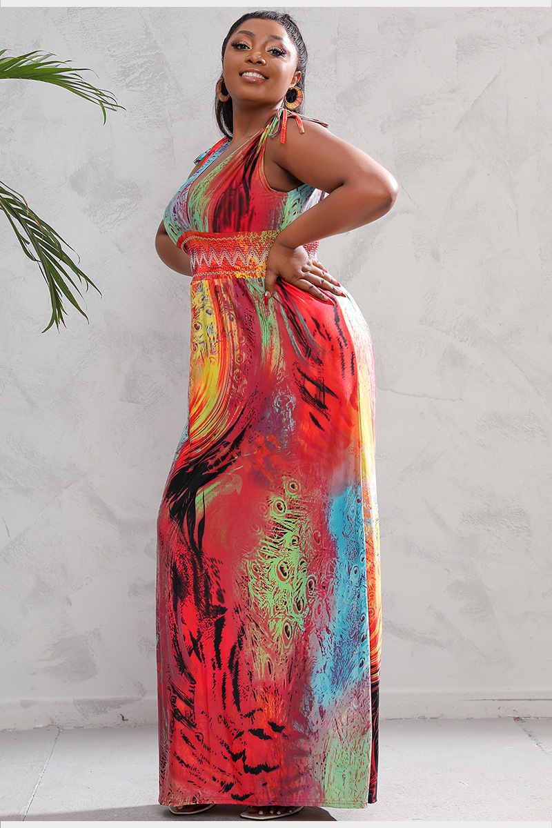 Title 5, Plus Size Printed Ice Silk Seaside Vacation Bea...