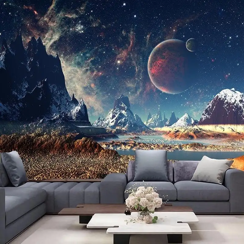 Printed Imaginary Planet Tapestry Multifunctional Sitting Carpet