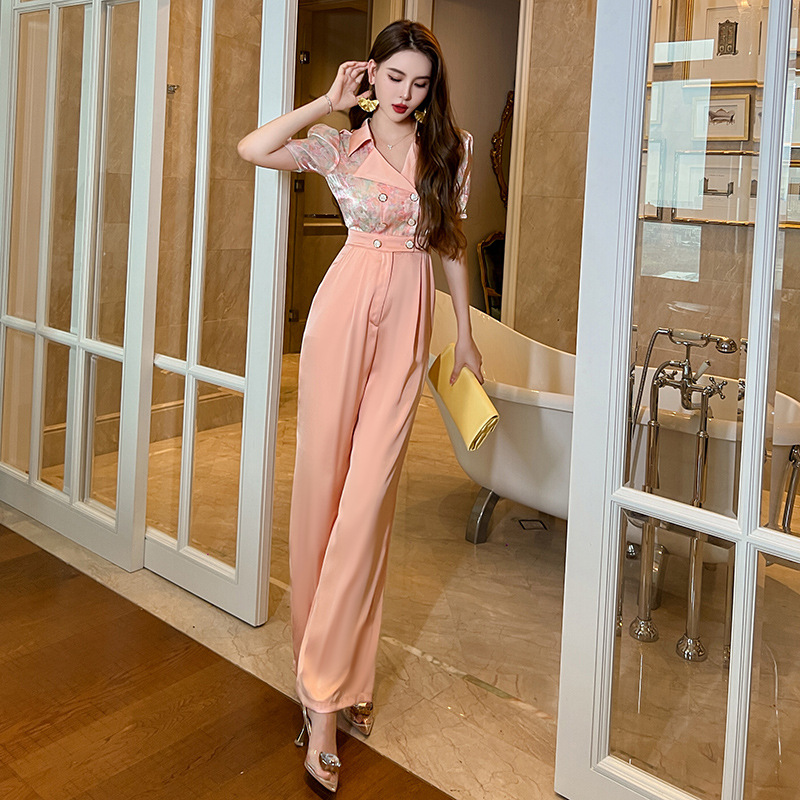 Title 7, Womens Fashionable Suit Lapel Print Jumpsuit A...